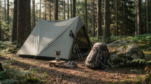 Honest reviews of popular outdoor products laid out at a campsite with tent, backpack, boots, and cooking gear