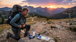hydration gear for overnight hikes near me – hydration pack and water bottle on trail