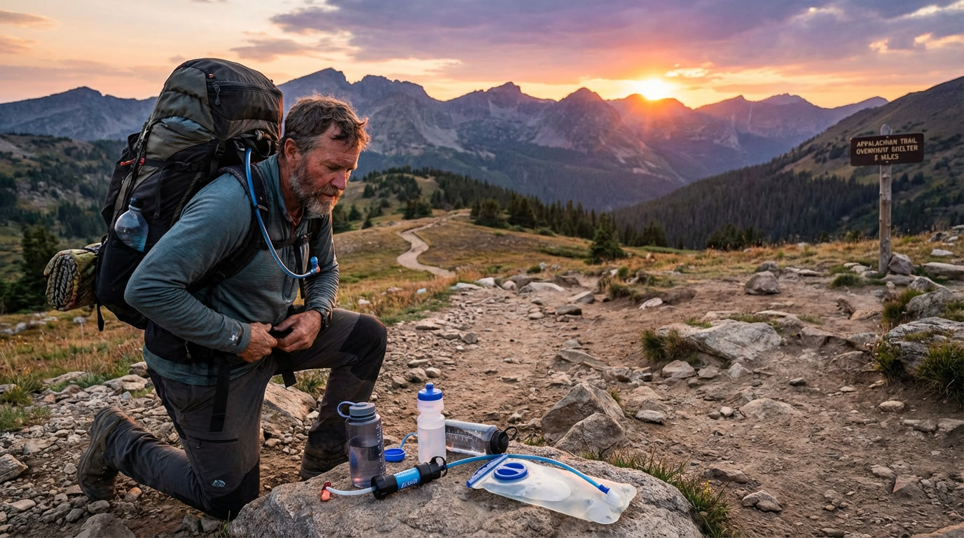 hydration gear for overnight hikes near me – hydration pack and water bottle on trail