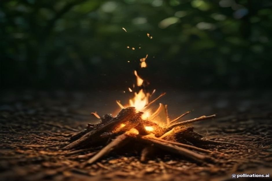 A close‑up of a handheld fire starter sparking onto a small pile of dry twigs on a backyard patio.