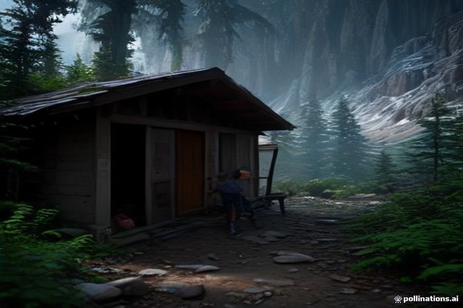 a hiker inspecting a damaged emergency shelter on a mountain trail