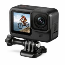 Compact action camera with mountain biker