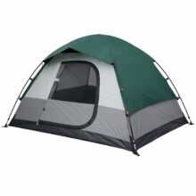 Lightweight camping tent with rainfly, mesh door, and waterproof floor for outdoor camping